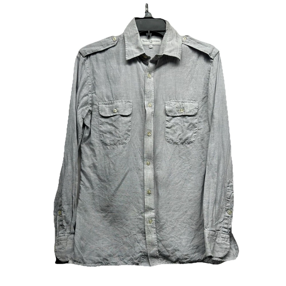 Teddy Stratford Men's Size 0 Light Grey Linen Button Up Shirt (B7)